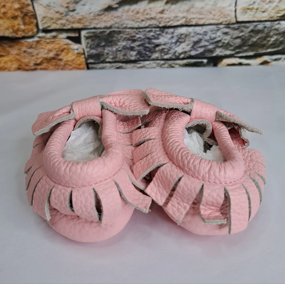 Baby Girl Pink-Pearly Bow Moccasins - Soft Slip-On Infant Shoes New